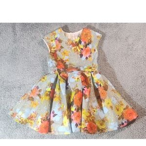 Halabaloo Floral Kids Dress - Orange and Yellow